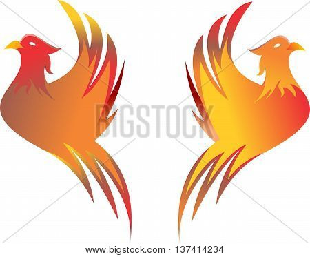 stock logo flaming bird flying in white background