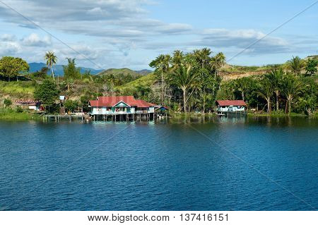 House On An Island On The Lake Of Sentani