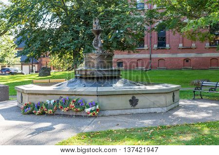 Wreaths at Canadian War Memorial in Charlottetown