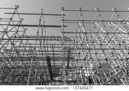 Construction building industrial steel scaffolding closeup structure supports abstract detail.