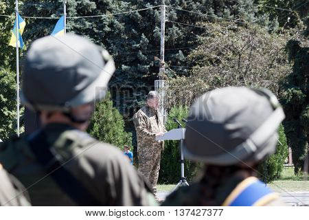 President Of Ukraine Petro Poroshenko Is Speaking At The Ceremonial Meeting