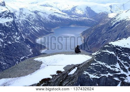 Trolltunga In Snow