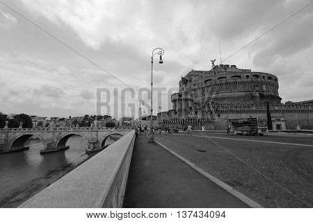 the Ancient bridge on Tiber river 