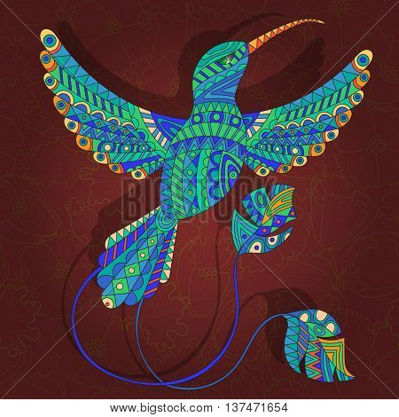 Abstract image of a Hummingbird on a dark floral background