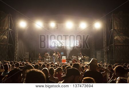Rimetea (Torocko), Romania - July 3, 2016:Audience in front of the Main Stage at the Doublerise festival, the first multi art festival from Transylvania on July 3, 2016 
