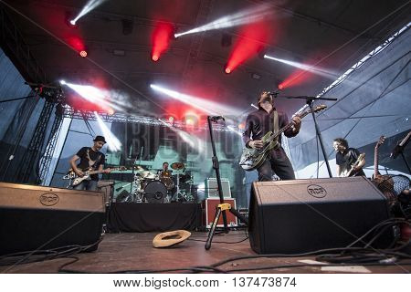 Rimetea (Torocko), Romania - July 3, 2016: The Kiscsillag hungarian band performing at the Doublerise festival, the first multi art festival from Transylvania on July 3, 2016 