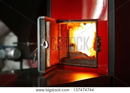 Solid-fuel boiler in the boiler room