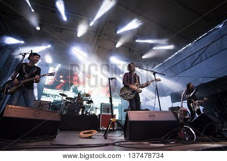 Rimetea (Torocko), Romania - July 3, 2016: The Kiscsillag hungarian band performing at the Doublerise festival, the first multi art festival from Transylvania on July 3, 2016 