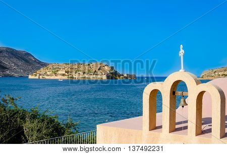 A church in Plaka in front of Spinalonga, the lepers island.