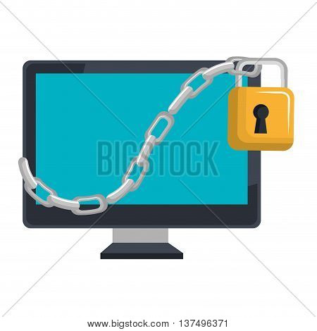 Security system design, pc monitor and padlock with chan icon.