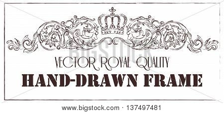 Premium vintage baroque frame scroll ornament engraving border floral retro pattern antique style acanthus foliage swirl decorative design element filigree calligraphy.