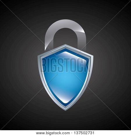 Security system design represented by blue shield and padlock icon. Colorfull illustration.