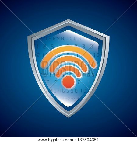Security system design represented by wifi sign inside blue shield icon. Colorfull illustration.