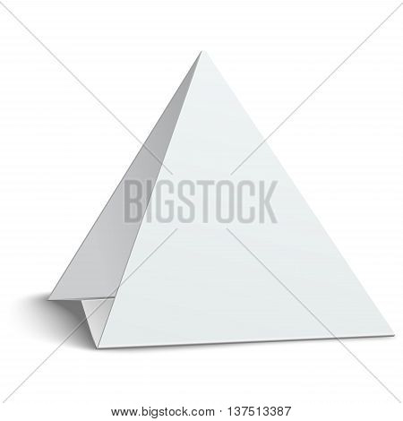 Three-cornered triangular blank paper table card isolated on white