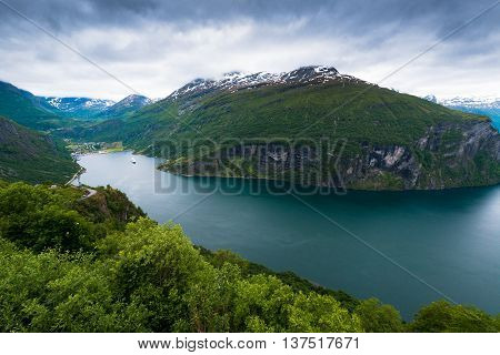 Geiranger fjord, Beautiful Nature Norway. It is a 15-kilometre (9.3 mi) long branch off of the Sunnylvsfjorden, which is a branch off of the Storfjorden (Great Fjord).