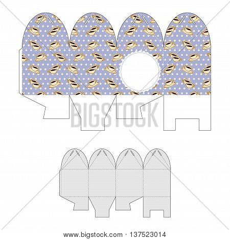 Decorative gift box. Bonbonniere with coffee pattern. Die-cutting vector template.