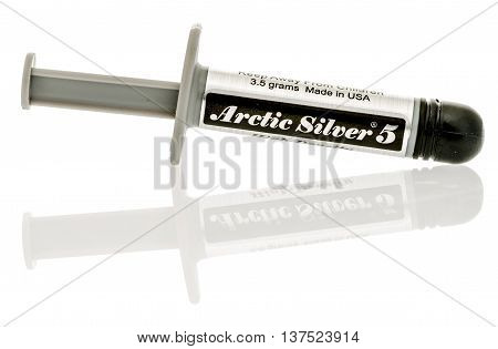 Winneconnie WI - 7 July 2016: Tube of Artic silver 5 thermal paste on an isolated background.