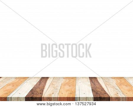 Empty Tropical Wooden Table Top Isolate On White Background, Leave Space For Placement You Backgroun