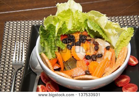 grilled vegetable salad on dish. Vegetariano food
