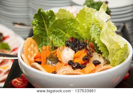 grilled vegetable salad on dish. Vegetariano food