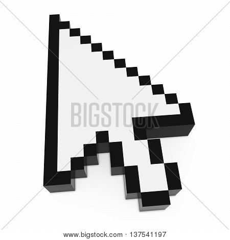 Arrow Cursor Pixelated Black And White Computer Pointer 3D Illustration