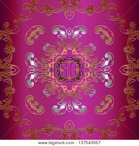 vintage gold symmetrical decoration on a pink background with elements of retro patterns
