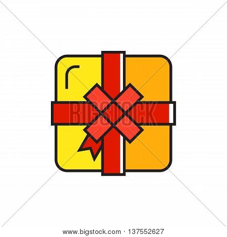 Gift box with ribbon and bow. Present, birhtday party, top view. Gift concept. Can be used for topics like birhtday, present, party