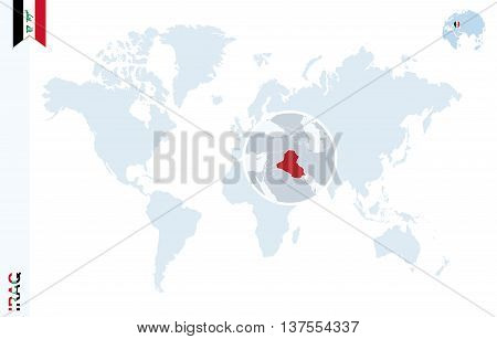 Blue World Map With Magnifying On Iraq.