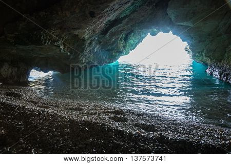 Cave On The Dafnoudi Beach On Kefalonia Island, Greece