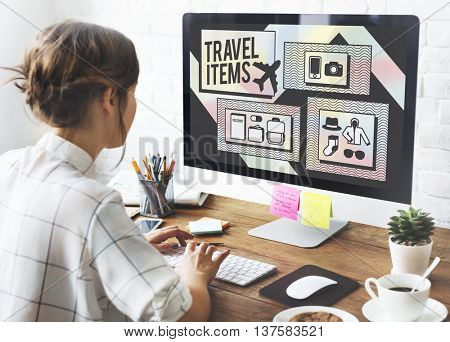 Travel Items Accessories Preparation List Concept