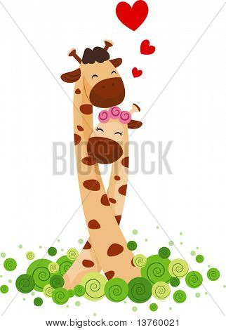 Illustration of a Giraffe Couple Huddled Together