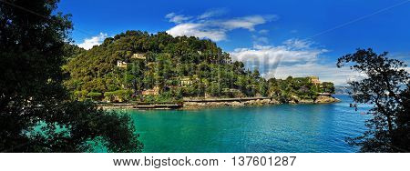 picturesque panoramic view of Italian Riviera Bay near Santa Marherita