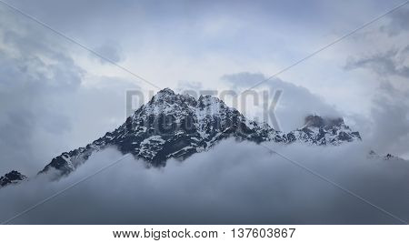 Beautiful Caucasus snowy mountains. Swaneti Georgia Europe.