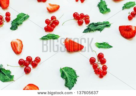 Colorful Mix Of Fruits On White Background. View From Above. Col