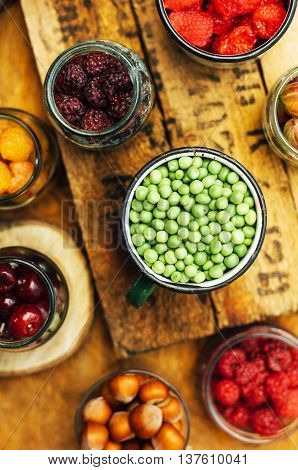 Colorful Mix Of Fruits On Black Background. View From Above. Fresh Organic Berries ,  So You Can Eat