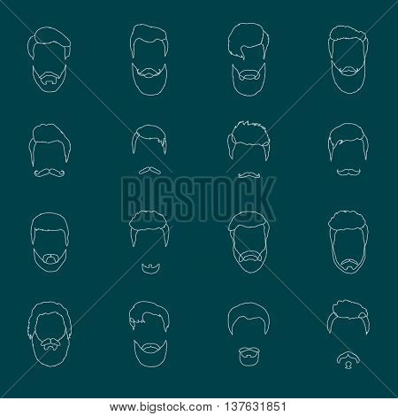 Mans hair set of beards and mustaches vector. Hipster style fashion beards and hair isolated illustration. Peoples hairstyle icon, collection of beards and mustaches for barbershop.Mans trendy haircut types for barber shop. Isolated collection of mans bea