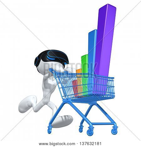 Virtual Reality VR Bar Graph With Shopping Cart 3D Illustration