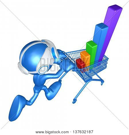 Virtual Reality VR Bar Graph With Shopping Cart 3D Illustration