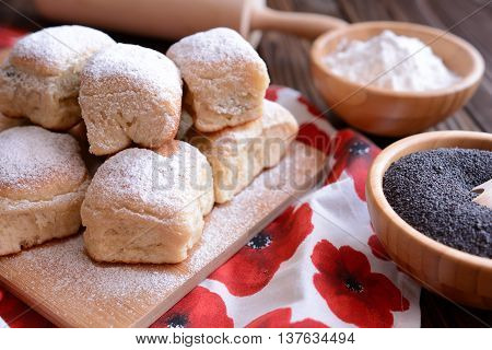 Baked yeast dumpling with poppy seed filling