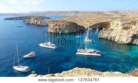 The Crystal Lagoon on Comino island in Malta.