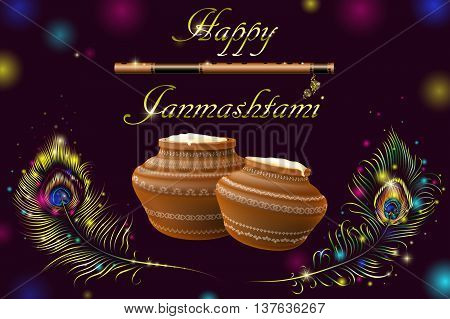Vector illustration festival of Happy Krishna Janmashtami.
