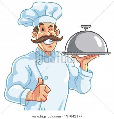 Healthy Fit Muscly Chef Serving Food Vector