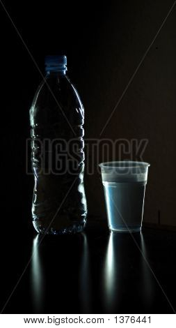 Flasche Wasser und Glas