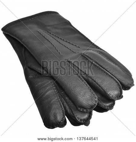 Black Men Deerskin Gloves Large Detailed Isolated Men's Fine Grain Deer Leather Glove Pair Macro Closeup Studio Shot Soft Textured Warm Winter Accessory Pattern Detail