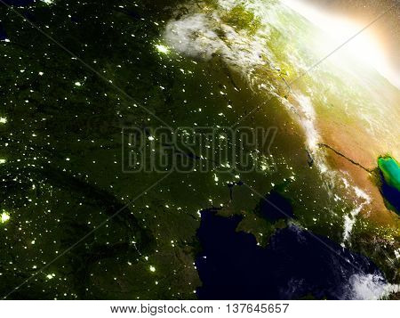 Ukraine From Space During Sunrise