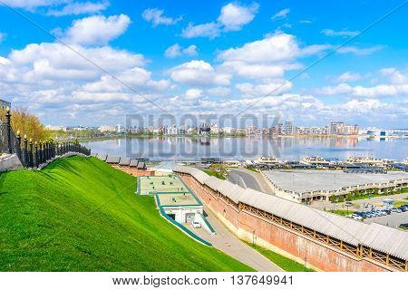 Panorama of quay of the river Kazanka. View from the Kazan Kremlin