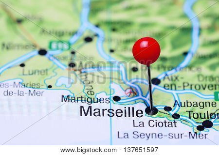 Marseille pinned on a map of France