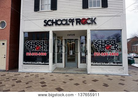 PLAINFIELD, ILLINOIS / UNITED STATES - DECEMBER 29, 2015: One may learn how to perform rock and roll music at the School of Rock in downtown Plainfield.