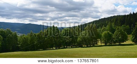 Jeseniky Mountains In Nice Summer Day With White Cloud