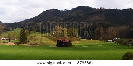 Spring Time In The Alps Near Grunau Im Almtal Small Town